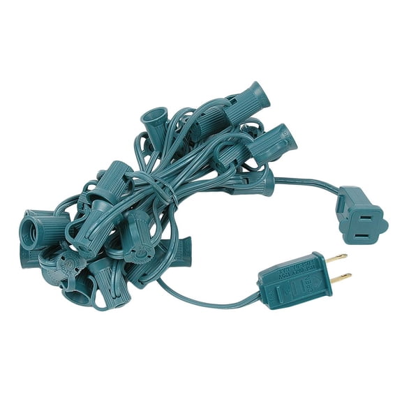 Novelty Lights 12.5 Feet C7/E12 Candelabra Base Christmas Stringer, Vintage Holiday Hanging Light String, 6" Spacing, SPT-1 20 Gauge Green Wire