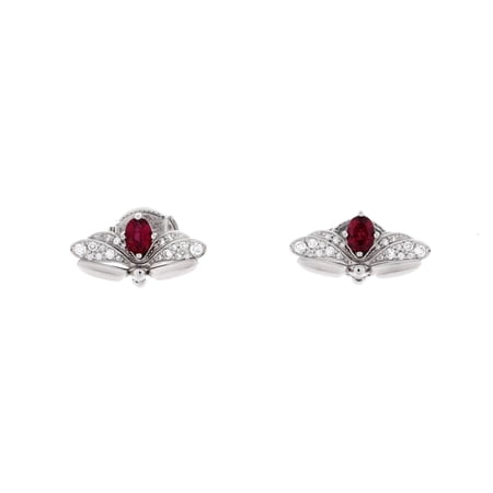 Paper Flowers Firefly Stud Earrings Platinum with Diamonds and Rubellite By Rebag