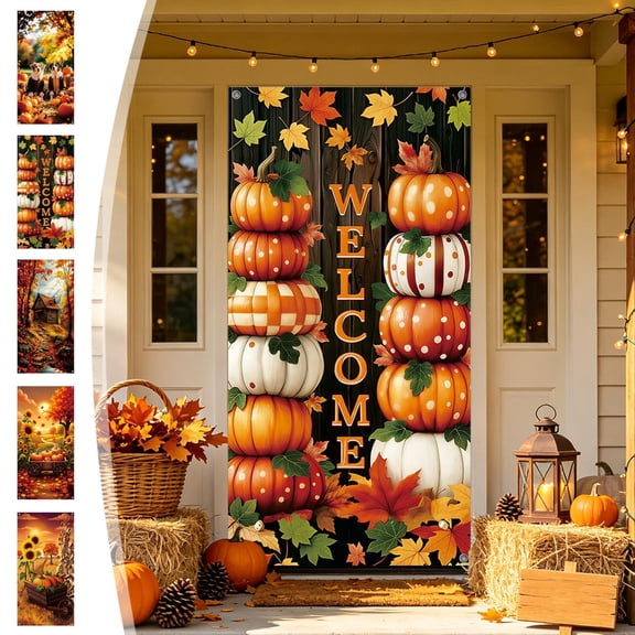 Multicolor Fall Door Curtain Polyester Spandex Door Cover For Halloween Thanksgiving Wall Garden Party Backdrop Decor 70.87X35.43In A