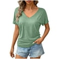 thumbnail image 2 of FRSASU Womens Summer T-Shirts Short Sleeve V Neck Dolman Tops with Side Shirring Loose Fit Shirts Spring Fashion Mint Green, 2 of 9