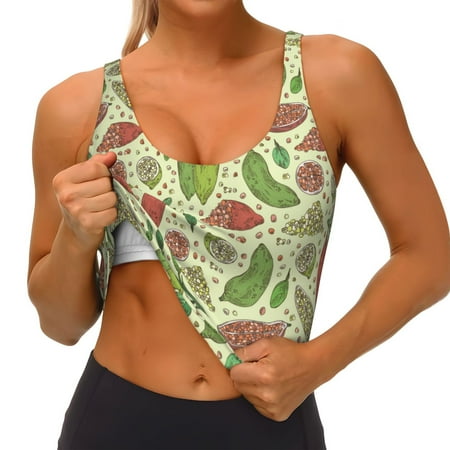 Qokaie Finger Lime Fruits Pattern Womens Scoop Neck Sports Bra Breathable Workout Vest Padded U Back Medium Impact Fitness Gym Yoga Bra Workout Crop Top