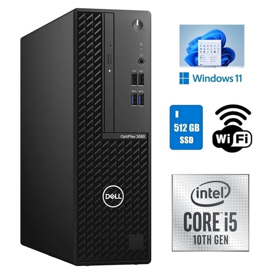 Restored Dell OptiPlex 3080 SFF Octa Core i5-10500 10th Gen 16GB RAM 512GB SSD Wi-Fi Windows 11 Pro (Refurbished)