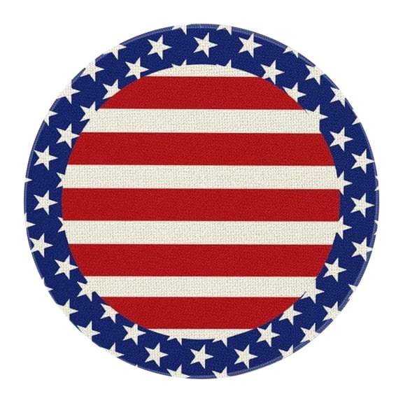 4th of July Round Placemats, Patriotic Red and White Stripes Table Mats for Independence Day Summer BBQ, Heat Resistant Americana Dining Mats, 1 PC