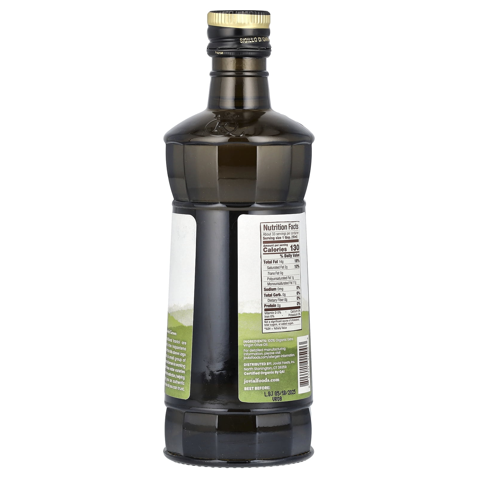 Jovial 100% Organic Extra Virgin Olive Oil, 16.9 fl oz (500 ml)