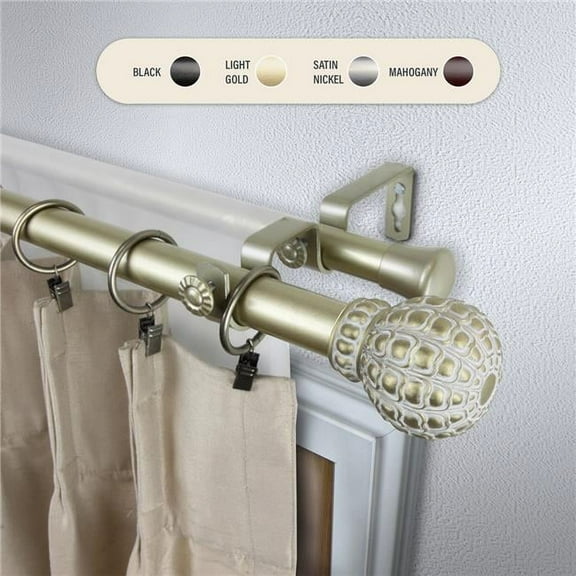 Central Design 100-05-483-D 1 in. Velia Double Curtain Rod with 48 to 84 in. Extension, Gold