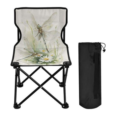 600D Oxford Camping Chair Portable Foldable Chair Supports 220 lbs for Picnic, Fishing, Backpacking Dragonflies with White Daisies