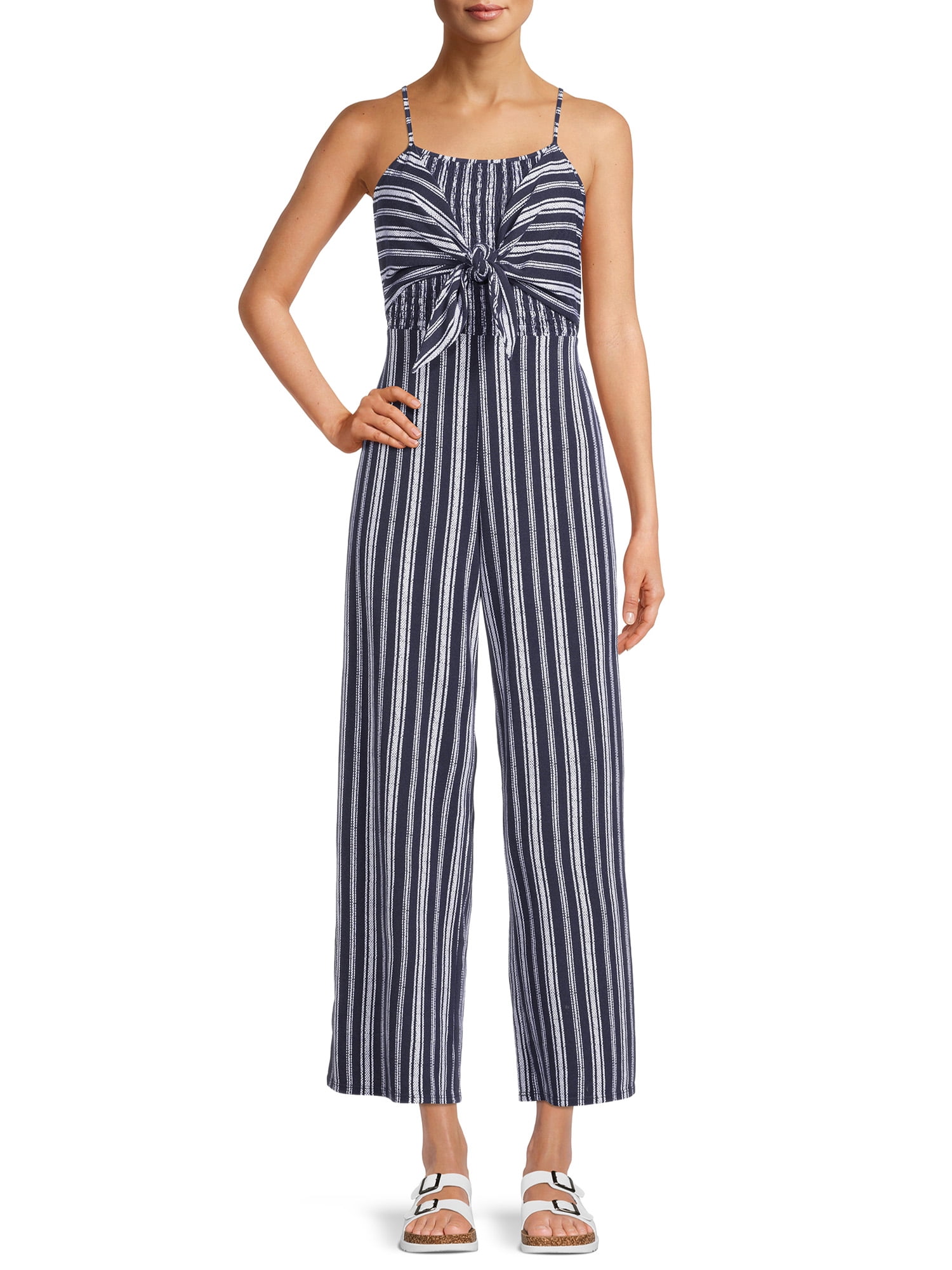 No Boundaries Juniors' Tie Front Jumpsuit