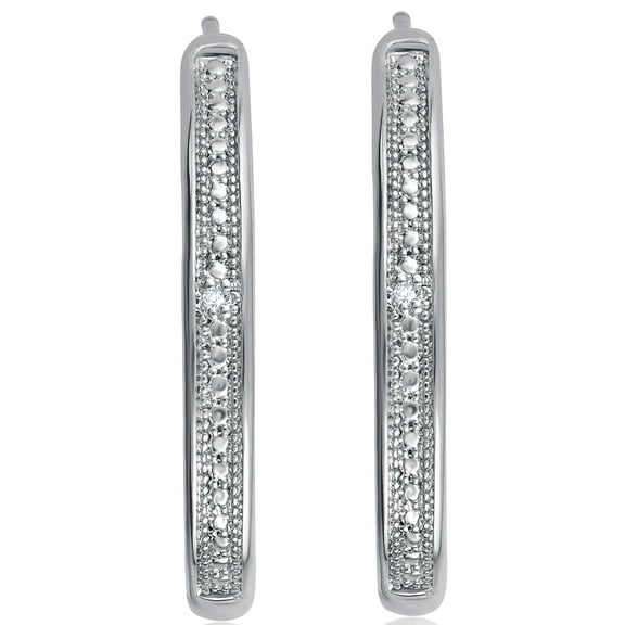 Arista Diamond Accent Women's J-Shape Hoop Earrings in Silver tone over Brass