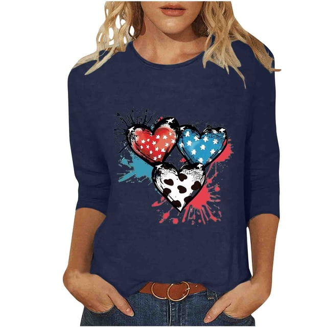 Birdeem Blouse pour Femmes T-Shirt Imprimé Mode Manches 3/4 Blouse Col Rond Hauts Décontractés