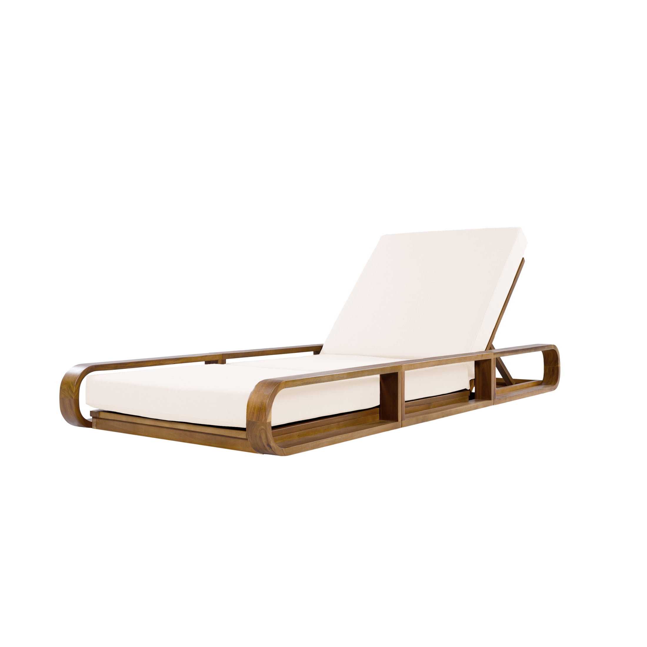 Christopher Knight Home 79" Outdoor Acacia Wood Chaise Lounge Set with 3-Fold Cream Cushion, Teak