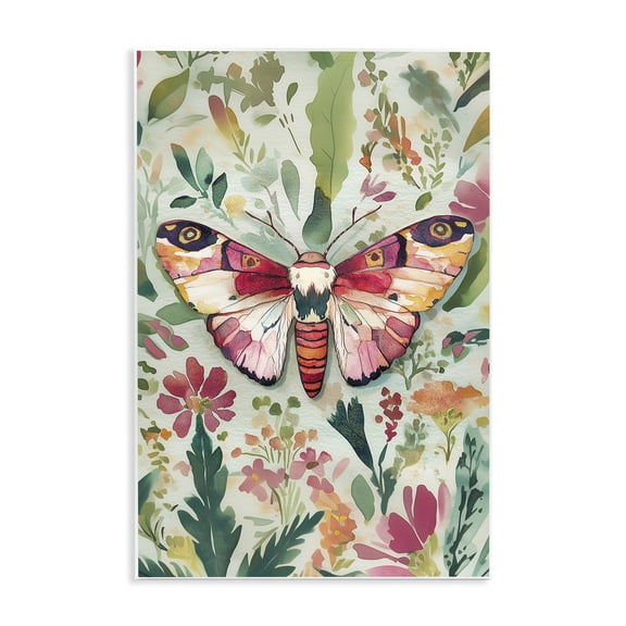 Stupell Industries Butterfly over Abstract Flowers Floral Painting Unframed Art Print Wall Art, 10 x 15