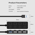 thumbnail image 4 of Concentrador USB 3.0 delgado de 4 puertos, con interruptores de alimentación LED individuales Concentrador USB de datos portátil para Sunnimix  Centro de transferencia de datos, 4 of 8