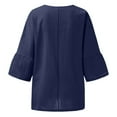 thumbnail image 5 of JURANMO Linen Shirts for Women Plus Size 3/4 Length Sleeve Tops Casual Loose Fit Round Neck Tees 2025 Summer Fashion Blouse Navy M Sales of The Day Lightning, 5 of 8