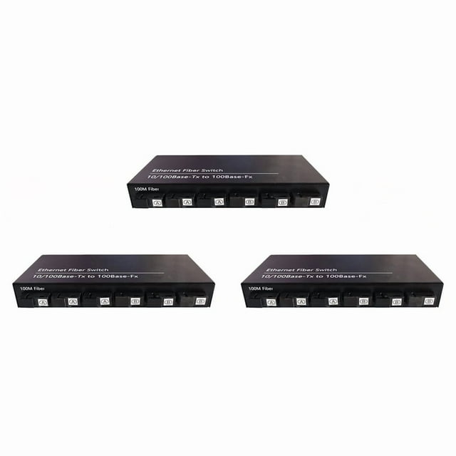 3X 6Port 10/100M Ethernet Switch 6 Fiber Port 25KM 2UTP RJ45 Fiber Optical Transceiver Optical Media Converter US Plug,3 x Ethernet Fiber Switch 3 supply,Black