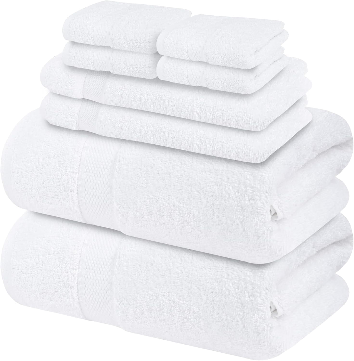 Luxury 100% Cotton Towel Set – 8 Piece Bathroom Towel Set (2 Bath Towels, 2 Hand Towels, 4 Washcloths) – Soft & Absorbent Towels for Bathroom (Brilliant White)