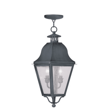 Crystal Glass Charcoal Outdoor Pendants 2 Light Amwell With Seeded Glass Charcoal size 9 in 120 Watts - World of Crystal ()