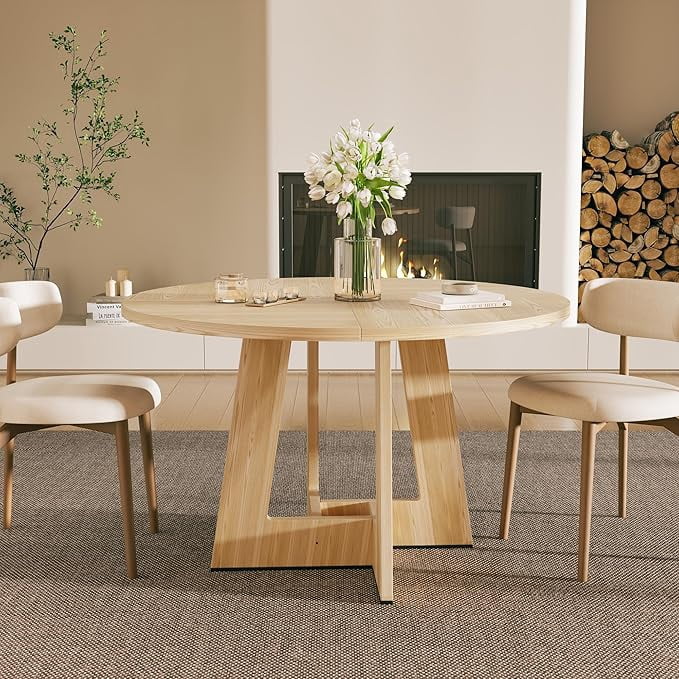 Gelloan 47" Round Dining Table for 4-6 Persons, Modern Farmhouse Wooden Kitchen Table for Dining Room Kitchen,Oak (Only Table)