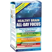 Applied Nutrition Healthy Brain All-Day Focus - 50 Tablets - Powerful 3-in-1 Brain Booster with Turmeric Extract - 25 Servings