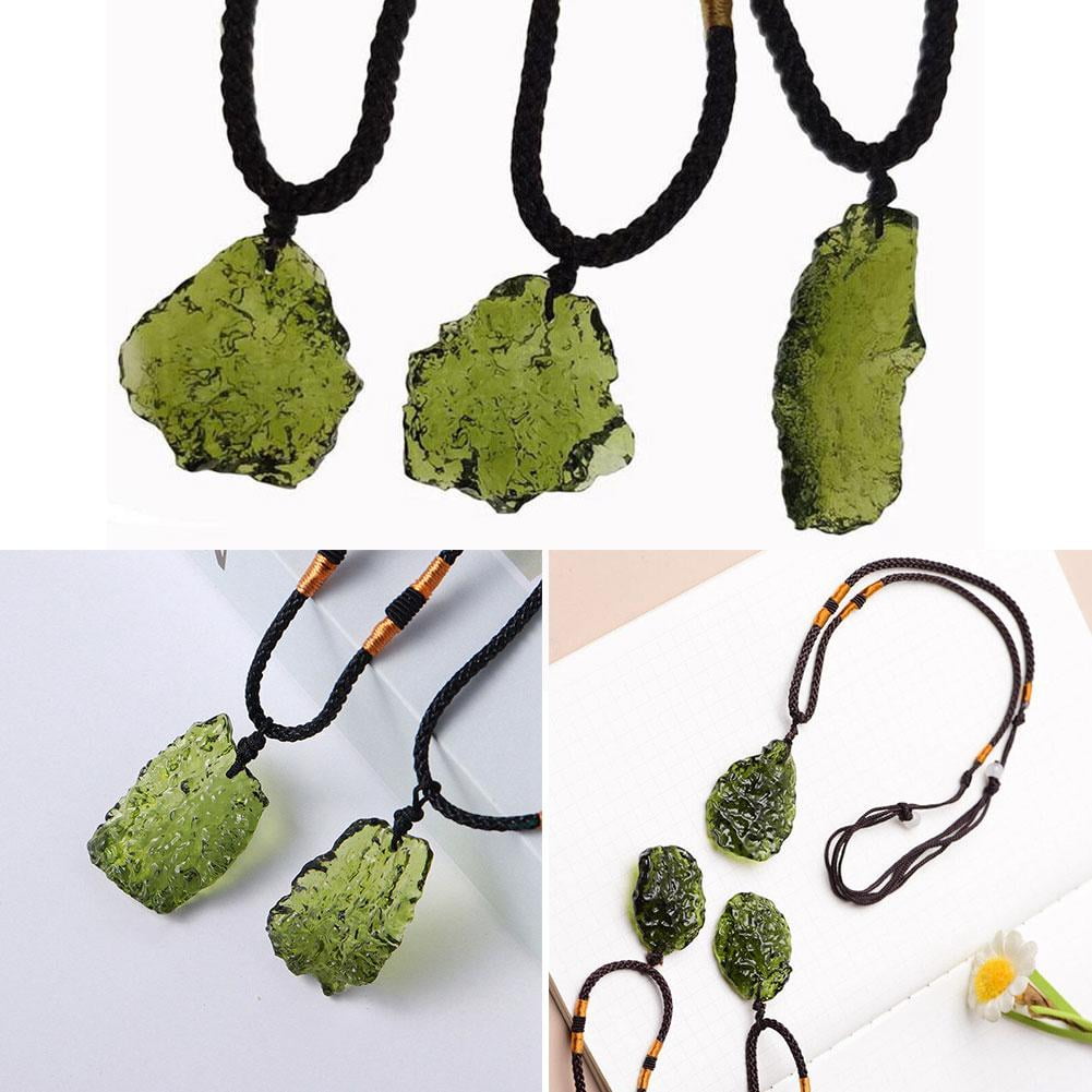 Pendentif Météorite Moldavite Tchèque Verte Naturelle - Collier Chaîne Argent - Neuf Avec étiquettes