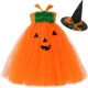thumbnail image 3 of Disfraz de calabaza de Halloween para niños, vestido de tutú naranja Jack, vestido de princesa con flores para niñas, vestido de tul para fiesta elegante, 3 of 5