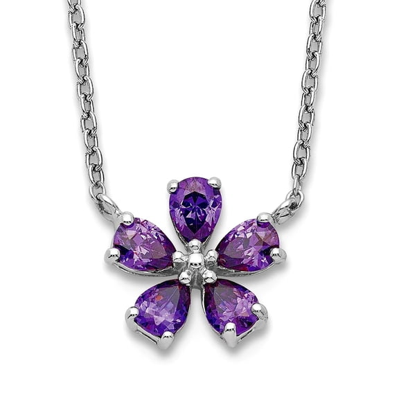 925 Sterling Silver Purple Cubic Zirconia Flower Necklace 18 Inch 10.15mm Wide Pendant Necklace for Women