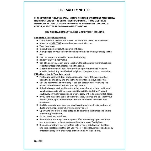 Fire Safety Notice SIGN- Non Fire Proof building ( Aluminum Sign,8-1/2" X 5-1/2", Plus two sided sticker)