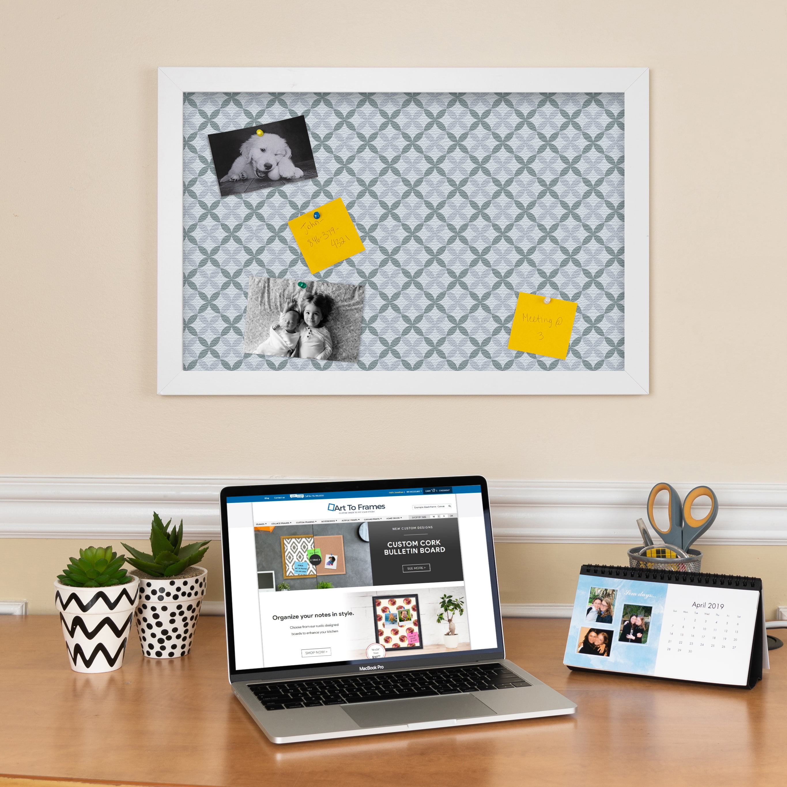 PinPix 20x17 Custom Cork Bulletin Board Blue Diamond Poster Board Has a Fabric Style Canvas Finish, Framed in Blue Diamond, by ArtToFrames (PinPix-222)