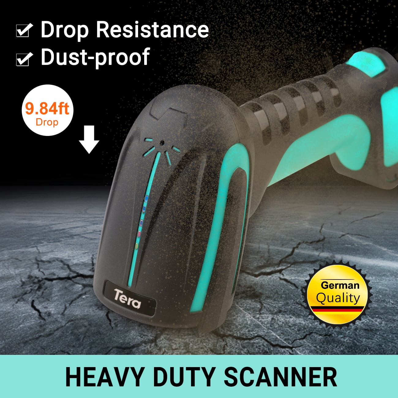 Tera 1D 2D QR Barcode Scanner Wireless with Stand, Heavy Duty Industrial IP66 Drop Resistance, Image Scanning Handheld Reader Compatible for Bluetooth with Vibration Alert Model 8100