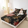 thumbnail image 4 of Manfei Gold Pink Floral Twin Sheet Sets 3pcs for Girls, Embroidery Flower Twin Fitted Sheet, Tropical Garden Blossoms Flat Sheet, Breathable Home Decor, 4 of 7