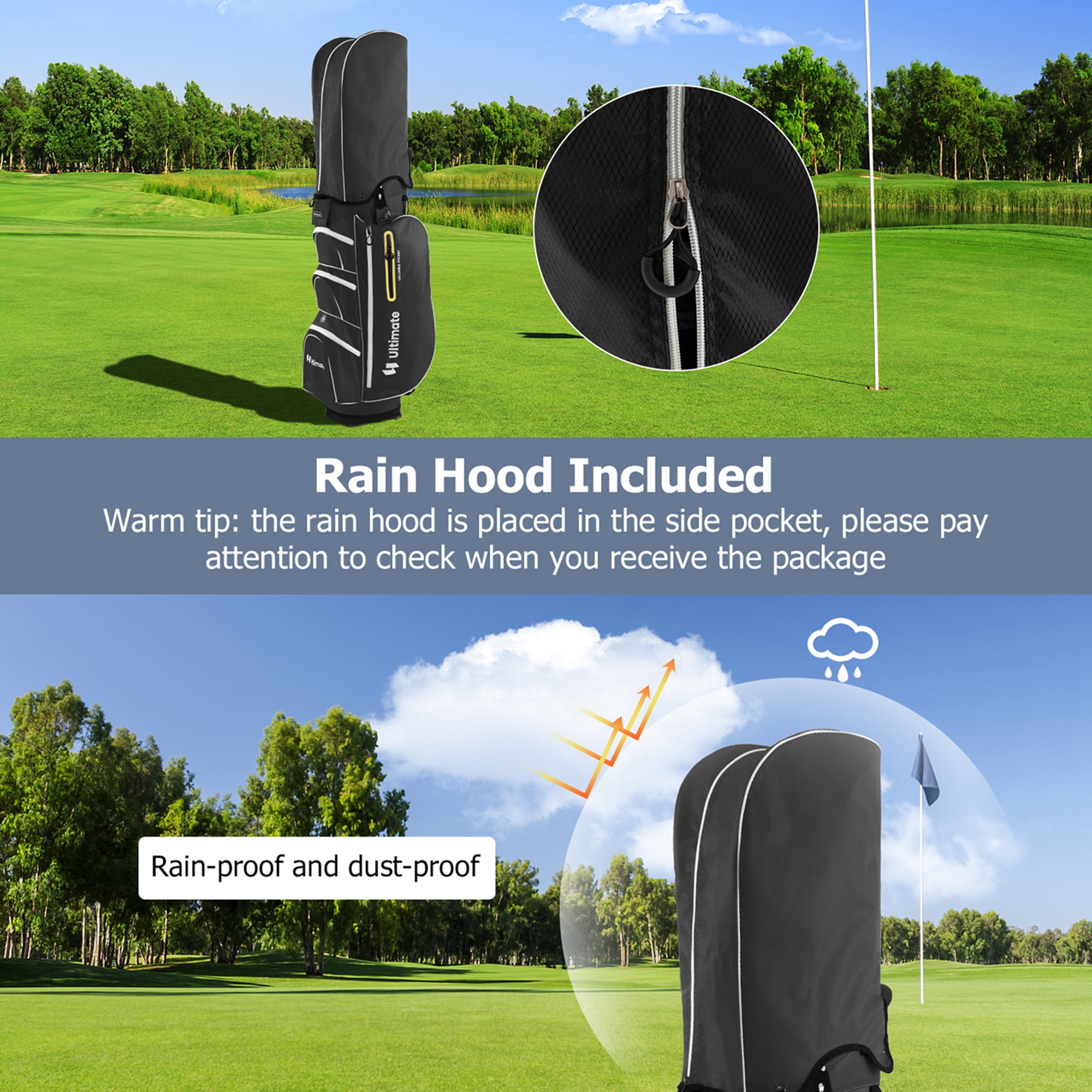 Costway Lightweight Golf Cart Bag with 15 Way Top Divider Individual Putter Well Cooler Bag Black