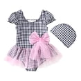 thumbnail image 3 of Toddler Girls Swim Suits One-Piece Cute Plaid Design Athletic For Kids Summer Bathing Suit Size 3-4T, 3 of 9