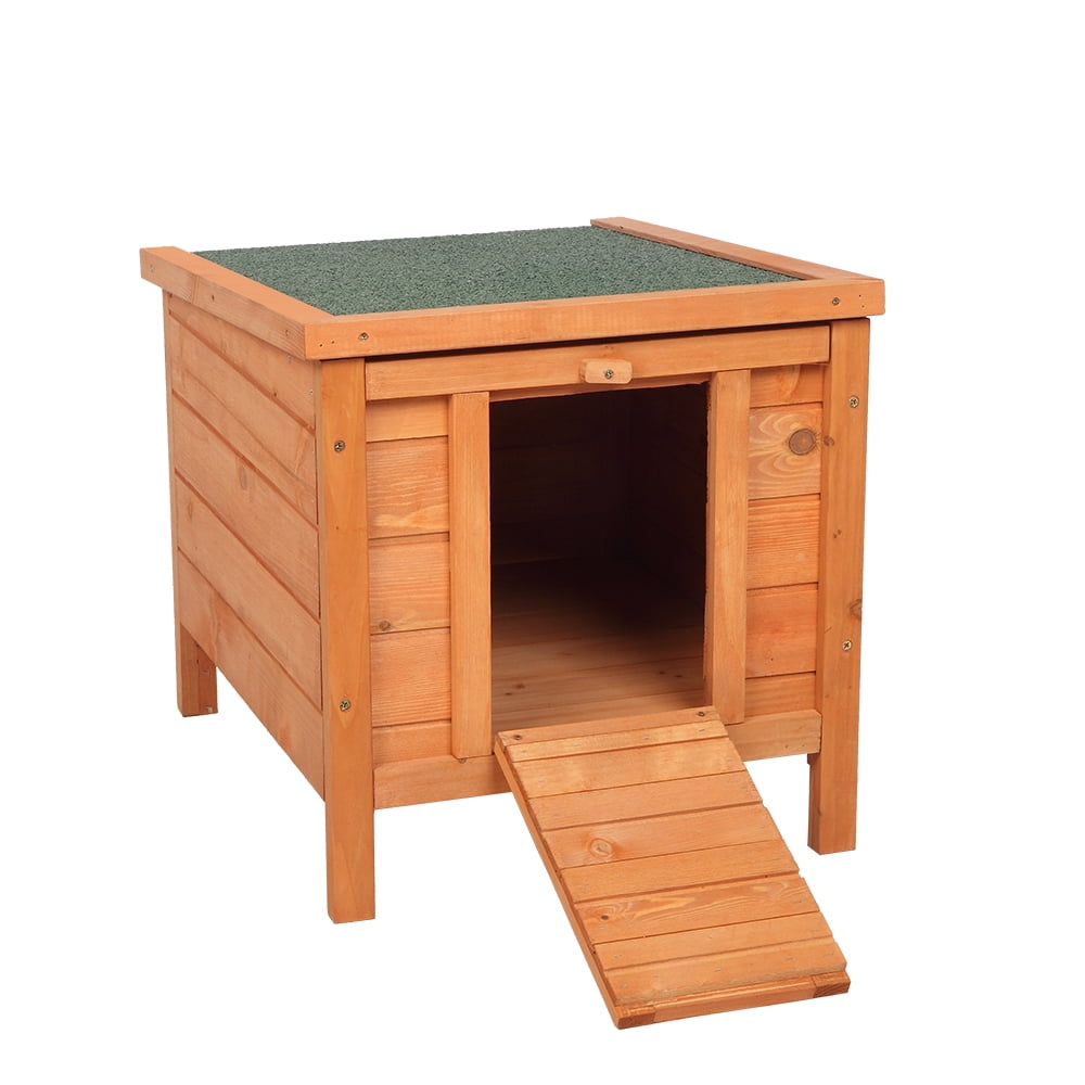Small Pet Hutch, Natural Cedar Wood Rabbit Hutch with Green Asphalt Roof, Indoor Outdoor Bunny Cage Chicken Coop with Openable Roof for 1-2 Rabbits/2-3 Chickens