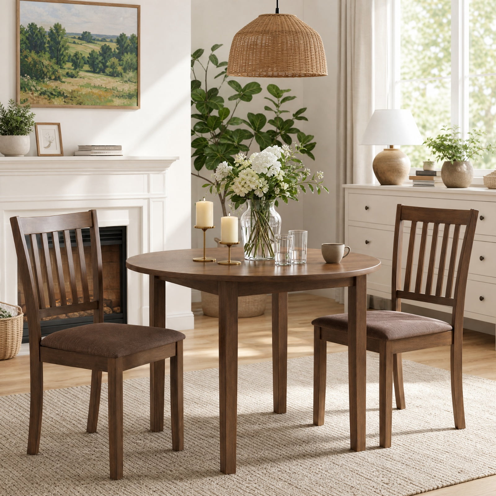 Furnibear Upholstered Wooden Dining Chairs Set of 2 with Padded Fabric Seats and Rubber Wood Frame for Kitchen Dining Room, Brown