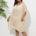 thumbnail image 6 of Beach Cover Ups for Women Top - Soft Crochet Knit Batwing Sleeve Boho Dresses Hollow Out Summer Swimwear Cover Up Beige, One Size, 6 of 7