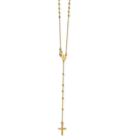 Diamond2Deal 14k Yellow Gold Beaded Rosary Necklace 16.5inch for Women