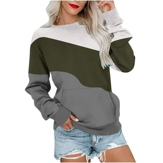 MeetoTime Chandail en Molleton pour Femmes Mode Automne Manches Longues Col Rond Ample avec Poche