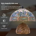 thumbnail image 3 of Lamp Sea Blue Stained Glass Dragonfly Style Desk Reading Light, Metal Leaf Table Lamp Base Decor Small Space Bedside Bedroom Home Office, 3 of 8