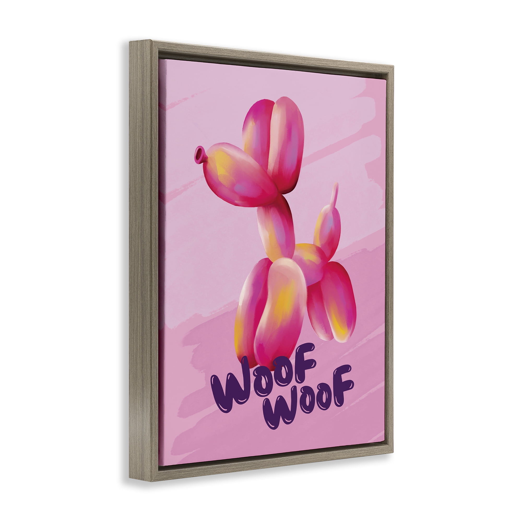 Stupell Industries Woof Balloon Dog Text & Numbers Painting Brown Floater Framed Canvas Art Print Wall Art, 17 x 21