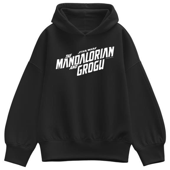 The Mandalorian And Grogu - White Movie Logo - Women's Oversized Fleece Hoodie Sweatshirt