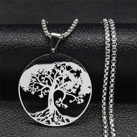 Aesthetic Tree of Life Love Heart Necklace for Women Men 14K White Gold Silver Color Lucky Amulet Chain Jewelry collar
