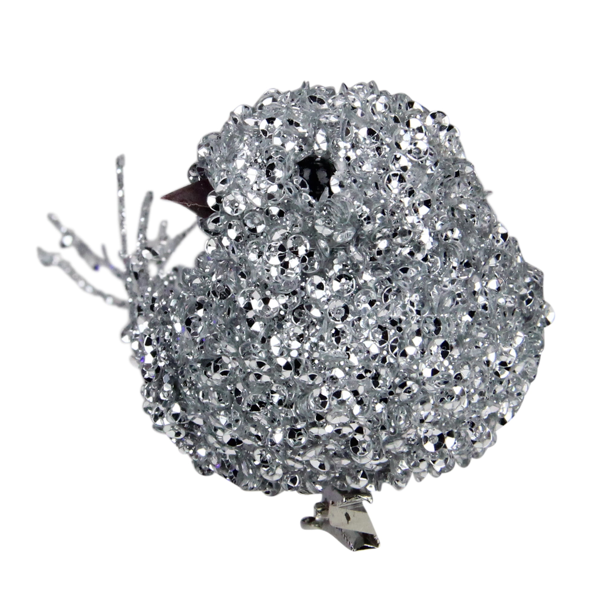 6.5" Silver Sequined Bird Christmas Ornament with Clip