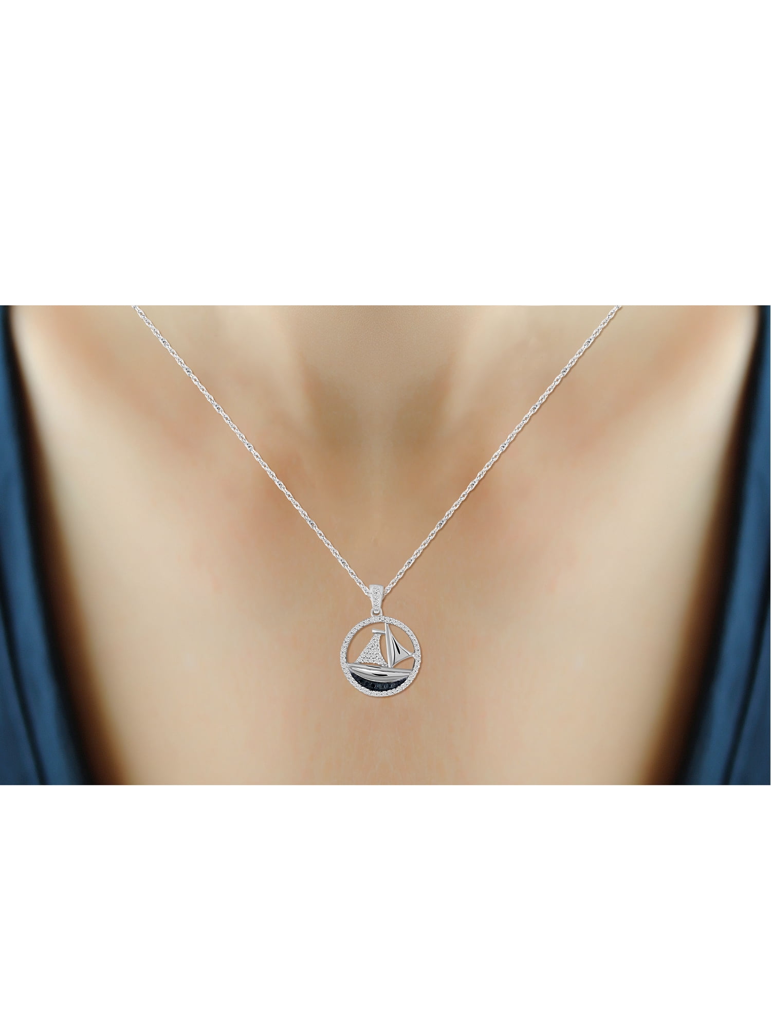 JewelersClub .925 Sterling Silver SailBoat Necklace with Sparkling Genuine 0.25 CTW Blue & White Diamonds Chic for Women