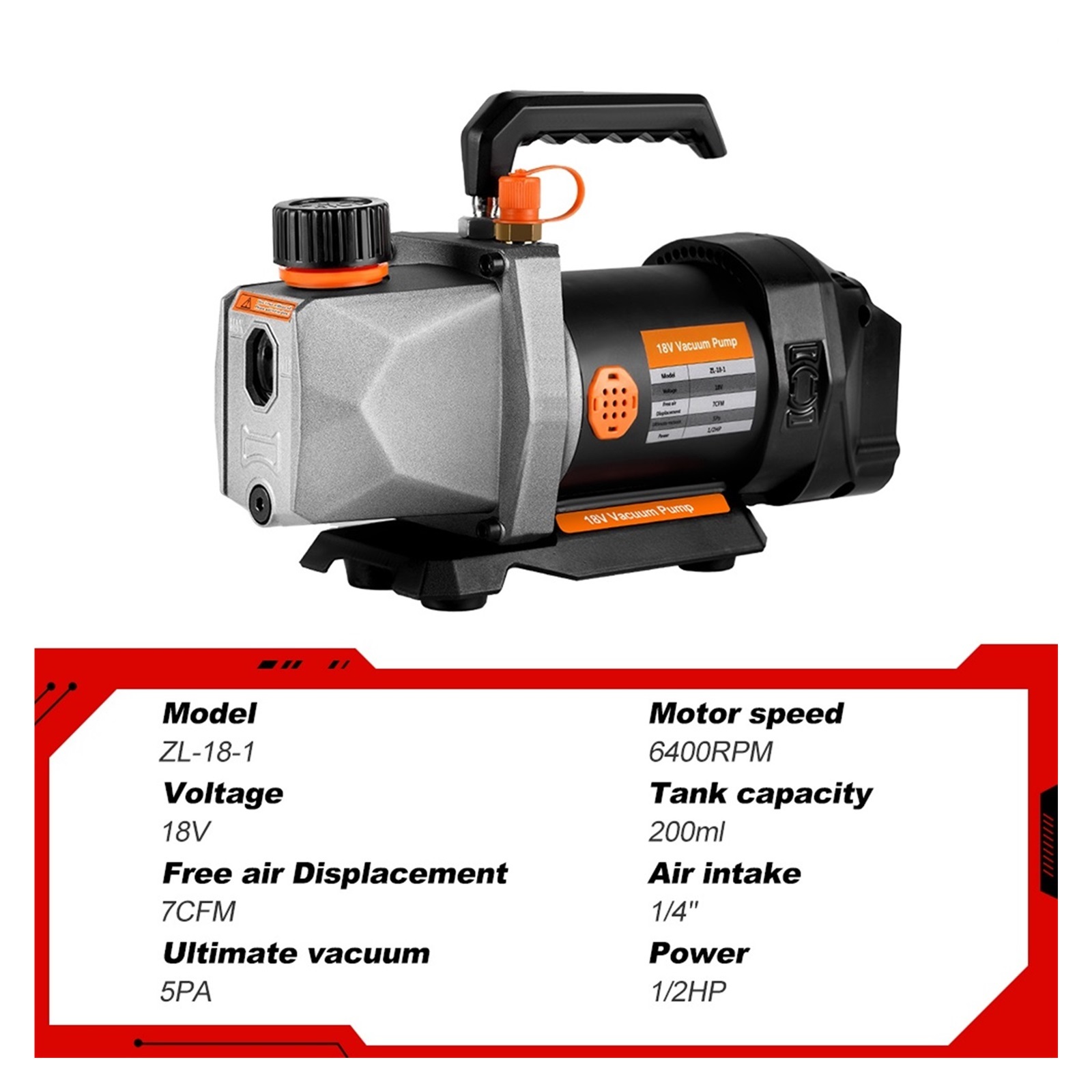 Vacuum Pump,7CFM 1/2HP Cordless Vacuum Pump 5PA 1/4 Air Inlet Refrigerator Air Conditioning Vacuum For 18v Battery
