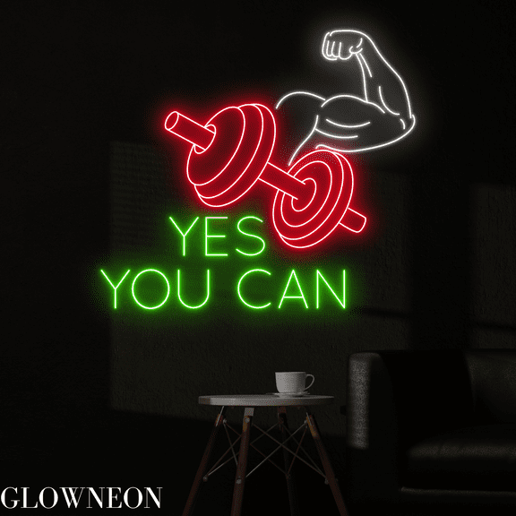 Glowneon Yes You Can Neon Sign, Fitness Room Led Sign, Gym Club Art