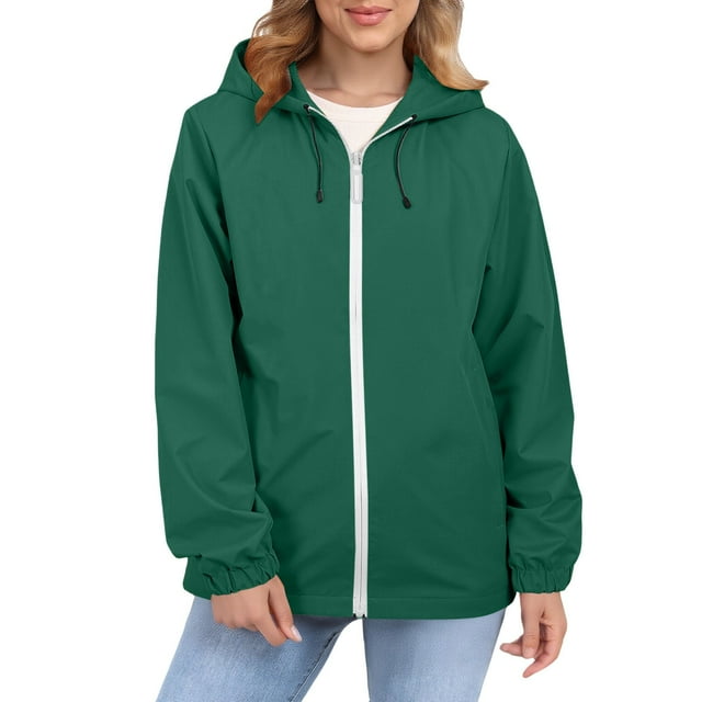 Comdrip Veste Légère pour Femmes! Veste Chaude Coupe-Vent Imperméable à Blocs de Couleur pour Femmes, Coupe-Vent d'Extérieur, Veste de Randonnée, Veste de Randonnée pour Femmes, Légère, Vert Noirâtre 4TG