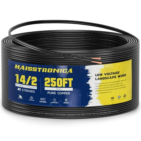 Low Voltage Landscape Wire,14/2 250FT haisstronica Landscape Lighting Copper Wire 14 Gauge 2 Conductor Landscaping Lights Wired Outdoor Direct Burial Electrical Wire