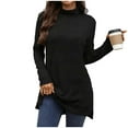 thumbnail image 3 of Zedker Women's Tunic Tops Long Sleeve Mock Turtle Neck T Shirt Loose Fit Dressy Casual Textured Pullover Shirts with Side Split Black L, 3 of 9