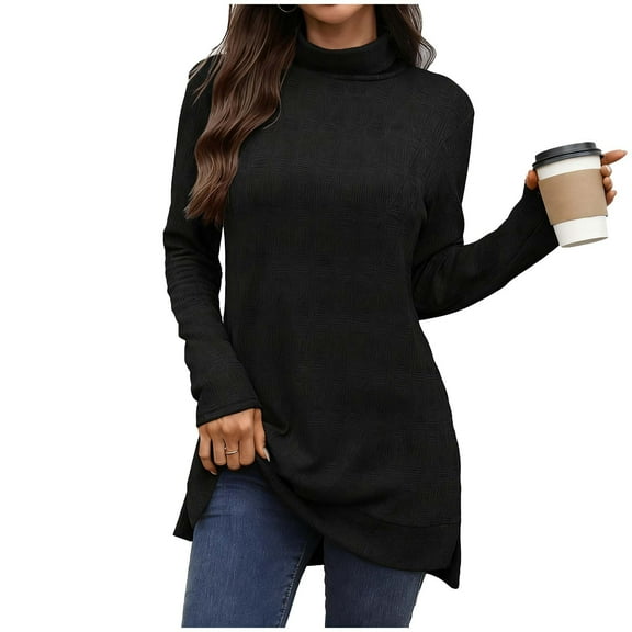 ZUKMRJPC Women's Turtleneck Tunic Sweaters Trendy Knitted Cotton Solid Color Sweatshirt Loose Fit Casual Long Sleeve Pullover Tops
