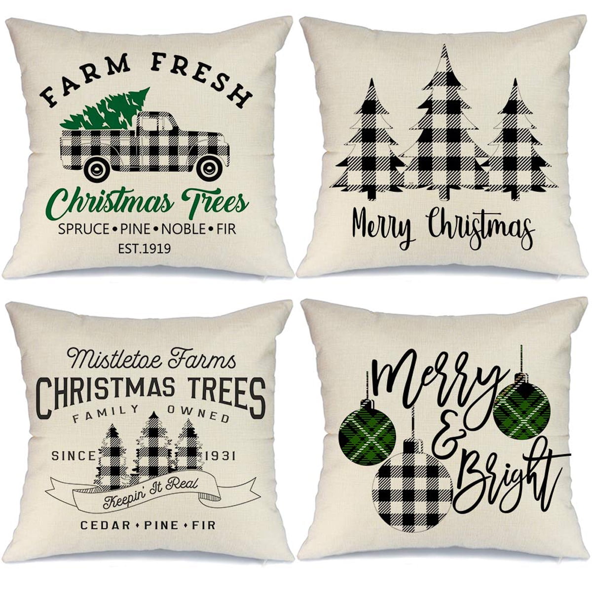 18x18 Blessed Family Christmas Tree Classic Plaid Buffalo Leopard Snowflakes Xmas Throw Pillow Multicolor 