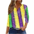 thumbnail image 2 of Gamivast Mardi Gras Shirts for Women Letter Graphic 3/4 Sleeve Carnival Blouses Carnival Party Crew Neck Tunic Tshirt Happy Mardi Gras Day Outfits, 2 of 6